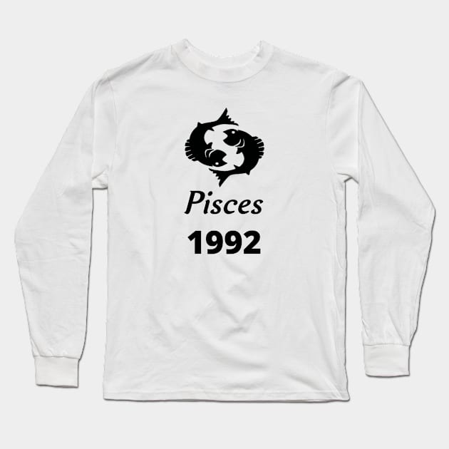 Black Zodiac Birthday Pisces 1992 Long Sleeve T-Shirt by Down Home Tees